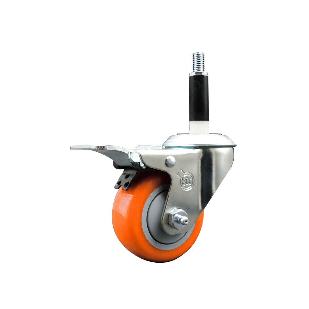 SCC-EXTTL20S314-PPUB-ORG-78 Polyurethane Expanding Stem Swivel Caster with 3 in. Orange Wheel & 0.87 in. Stem & Total Locking Brake