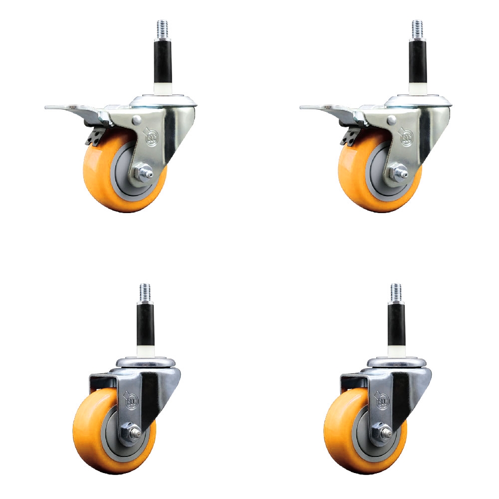 SCC-EXTTL20S314-PPUB-YEL-2-S-2-78 Polyurethane Swivel Expanding Stem Caster with 3 in. Yellow Wheels & 0.87 in. Stems - Set of 4