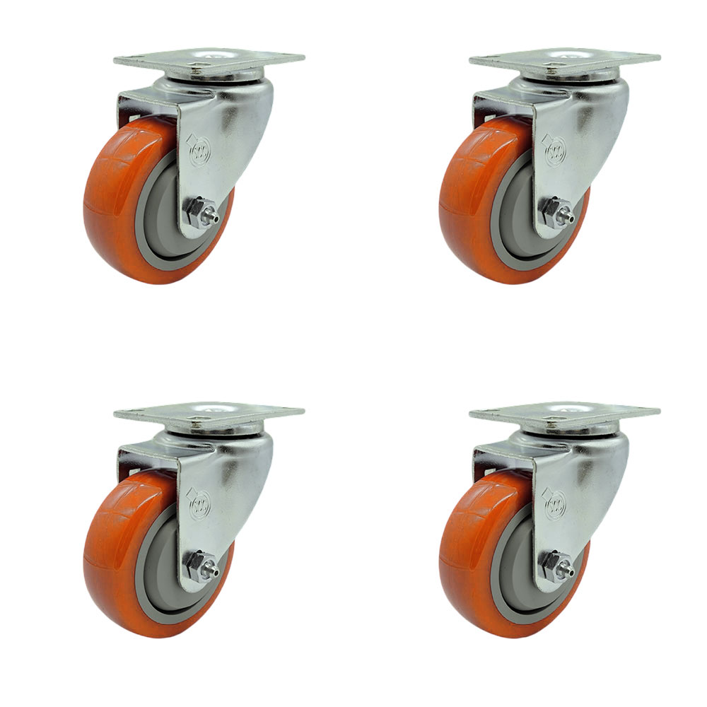 Swivel Caster - Orange - Set of 4 - 1200 lbs Capacity