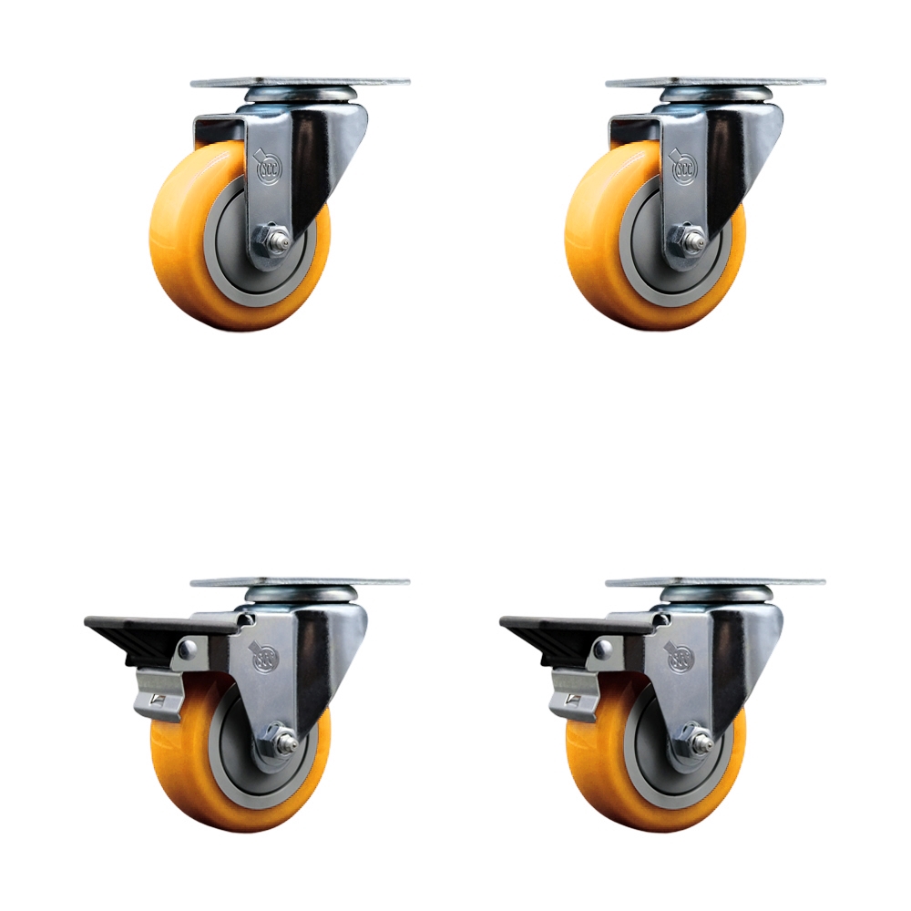SCC-20S3514-PPUB-YEL-2-PLB-2 Polyurethane Swivel Top Plate Caster with 3.5 in. Yellow Wheels - Set of 4