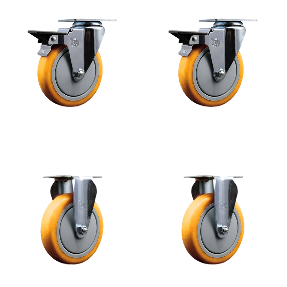 SCC-20S514-PPUB-YEL-PLB-2-R-2 Polyurethane Swivel Top Plate Caster with 5 in. Yellow Wheels - Set of 4