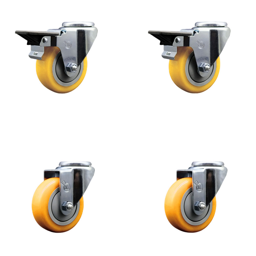SCC-BH20S3514-PPUB-YEL-PLB-2-S-2 Polyurethane Swivel Bolt Hole Caster with 3.5 x 1.25 in. Yellow Wheels - Set of 4
