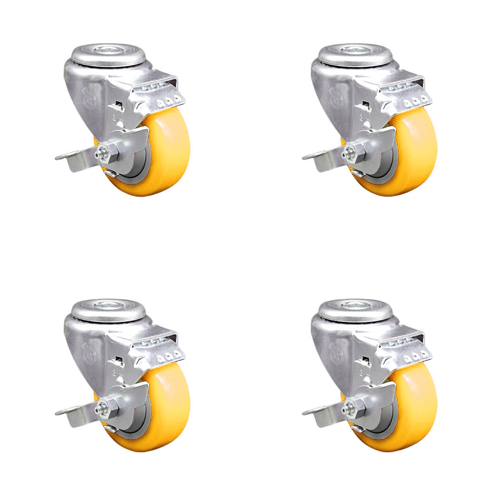 SCC-BH20S3514-PPUB-YEL-TLB-4 Polyurethane Swivel Bolt Hole Caster with 3.5 x 1.25 in. Yellow Wheels - Set of 4