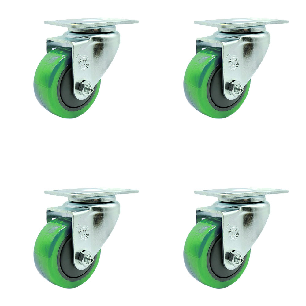 SCC-20S3514-PPUB-GRN-TP2-4 Swivel Caster with 3.5 in. Green Polyurethane Wheel 3.13 x 4.13 in. Overall Top Plate - Set of 4