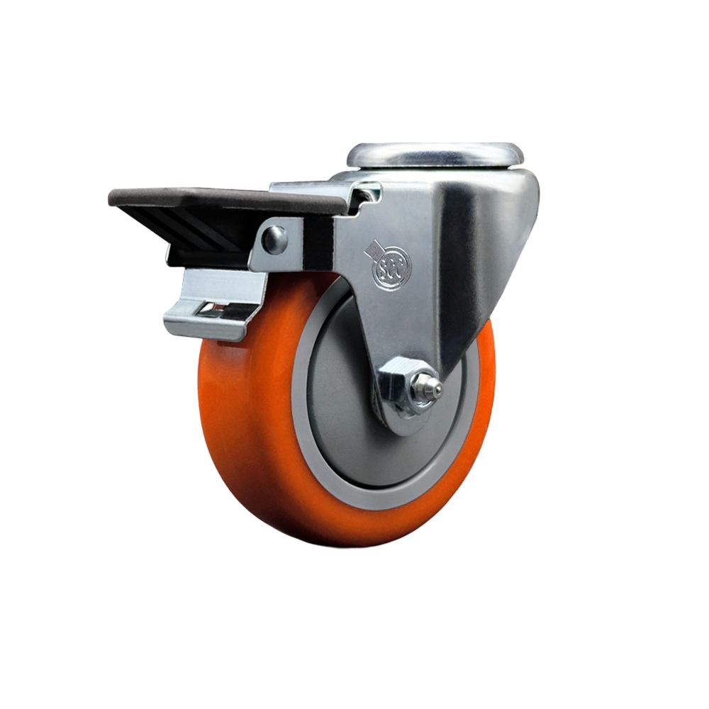 SCC-BH20S414-PPUB-ORG-PLB Polyurethane Swivel Bolt Hole Caster with 4 x 1.25 in. Orange Wheel & Posi Locking Brake