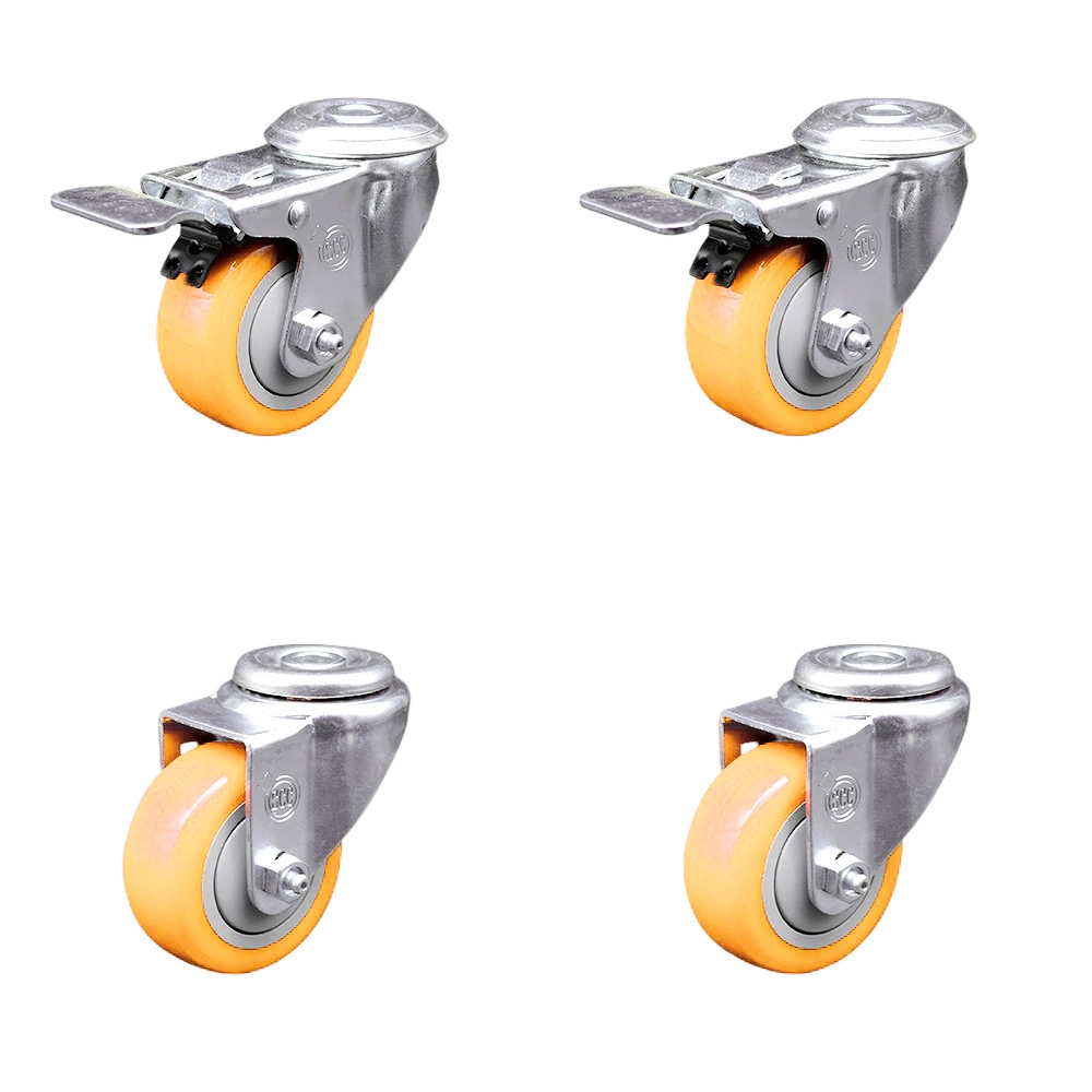 SCC-BHTTL20S314-PPUB-YEL-2-S-2 Polyurethane Swivel Bolt Hole Caster with 3 x 1.25 in. Yellow Wheels - Set of 4
