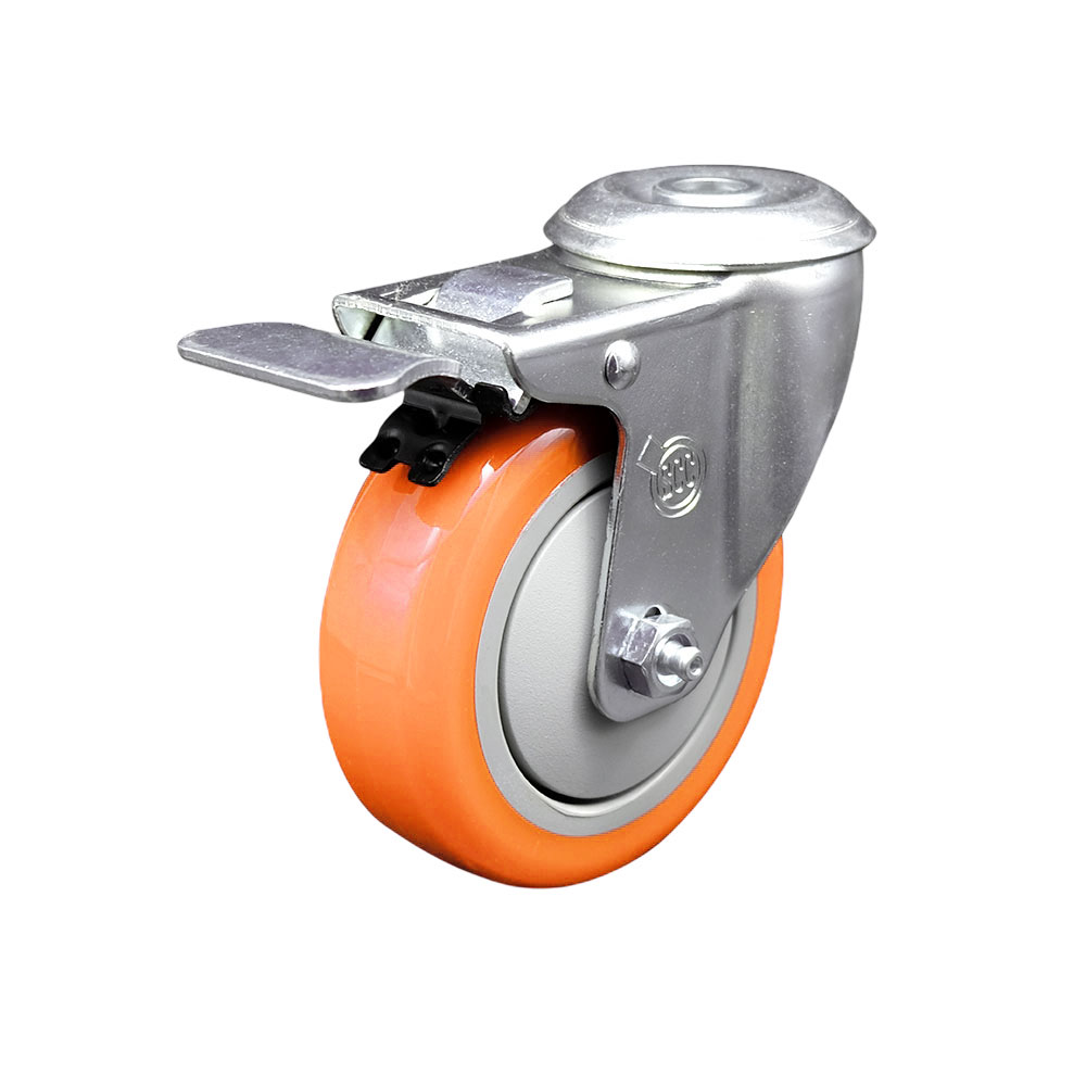 SCC-BHTTL20S414-PPUB-ORG Polyurethane Swivel Bolt Hole Caster with 4 x 1.25 in. Orange Wheel & Total Locking Brake