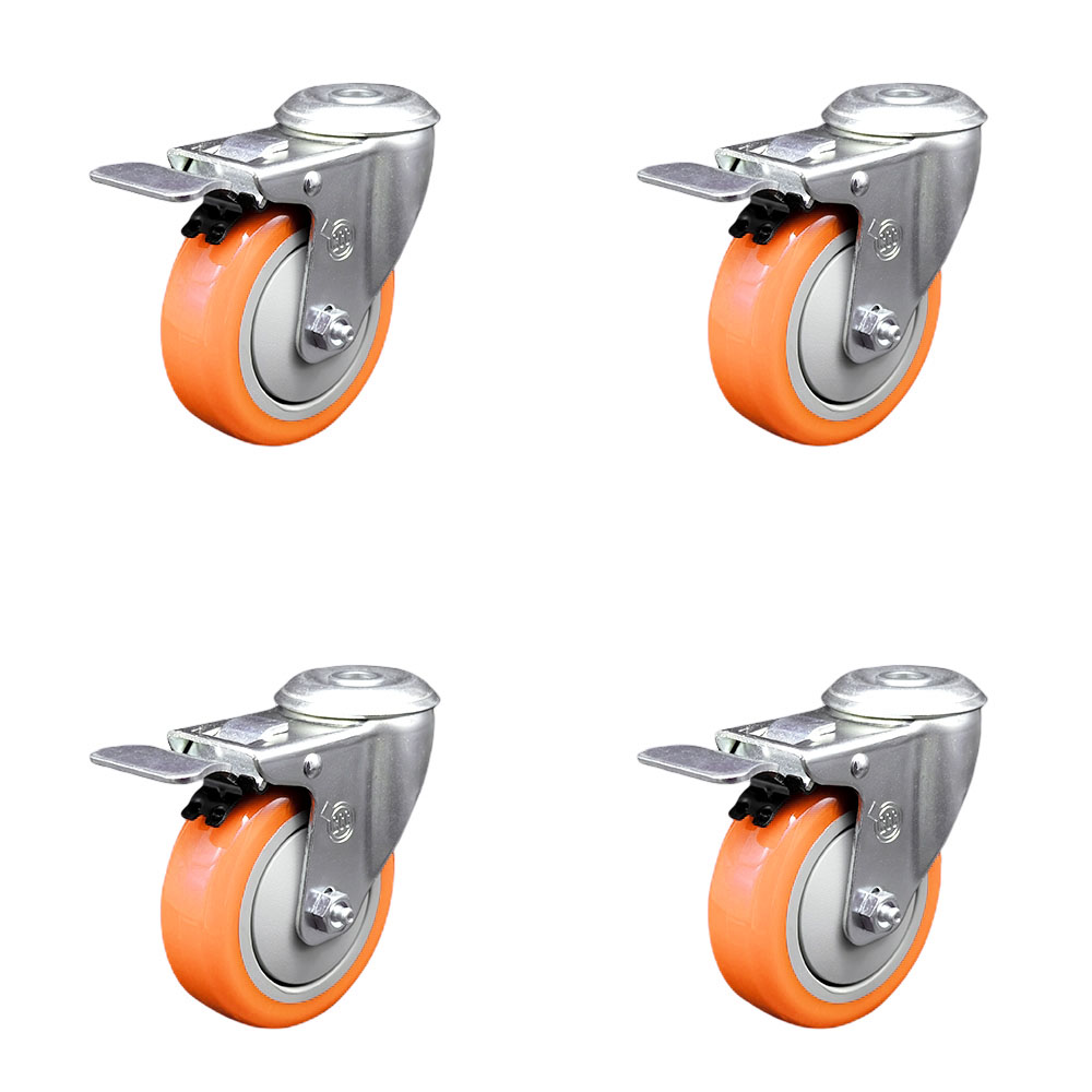SCC-BHTTL20S414-PPUB-ORG-4 Polyurethane Swivel Bolt Hole Caster with 4 x 1.25 in. Orange Wheels - Set of 4