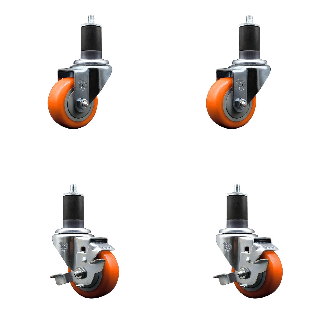 SCC-EX20S314-PPUB-ORG-2-TLB-2-158 Polyurethane Swivel Expanding Stem Caster with 3 in. Orange Wheels & 1.63 in. Stems - Set of 4
