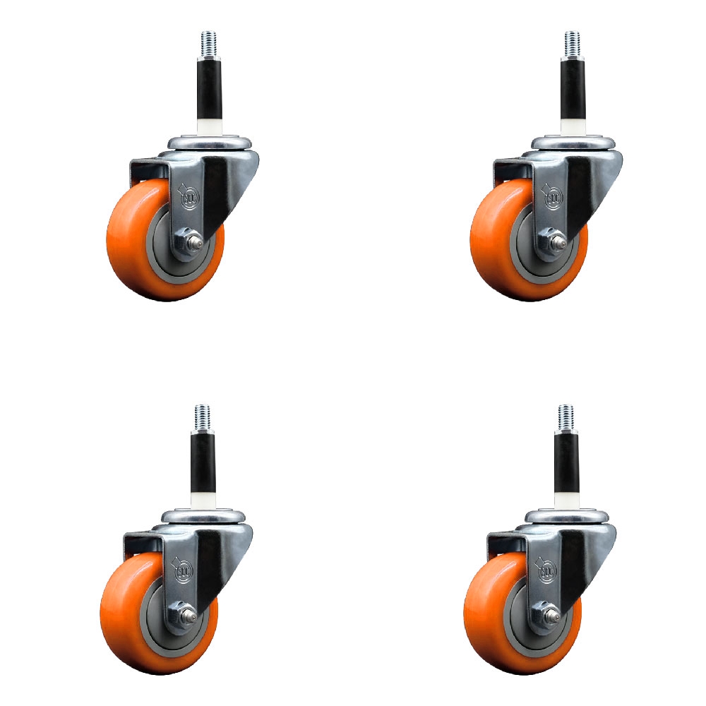 SCC-EX20S314-PPUB-ORG-78-4 Polyurethane Swivel Expanding Stem Caster with 3 in. Orange Wheels & 0.87 in. Stems - Set of 4