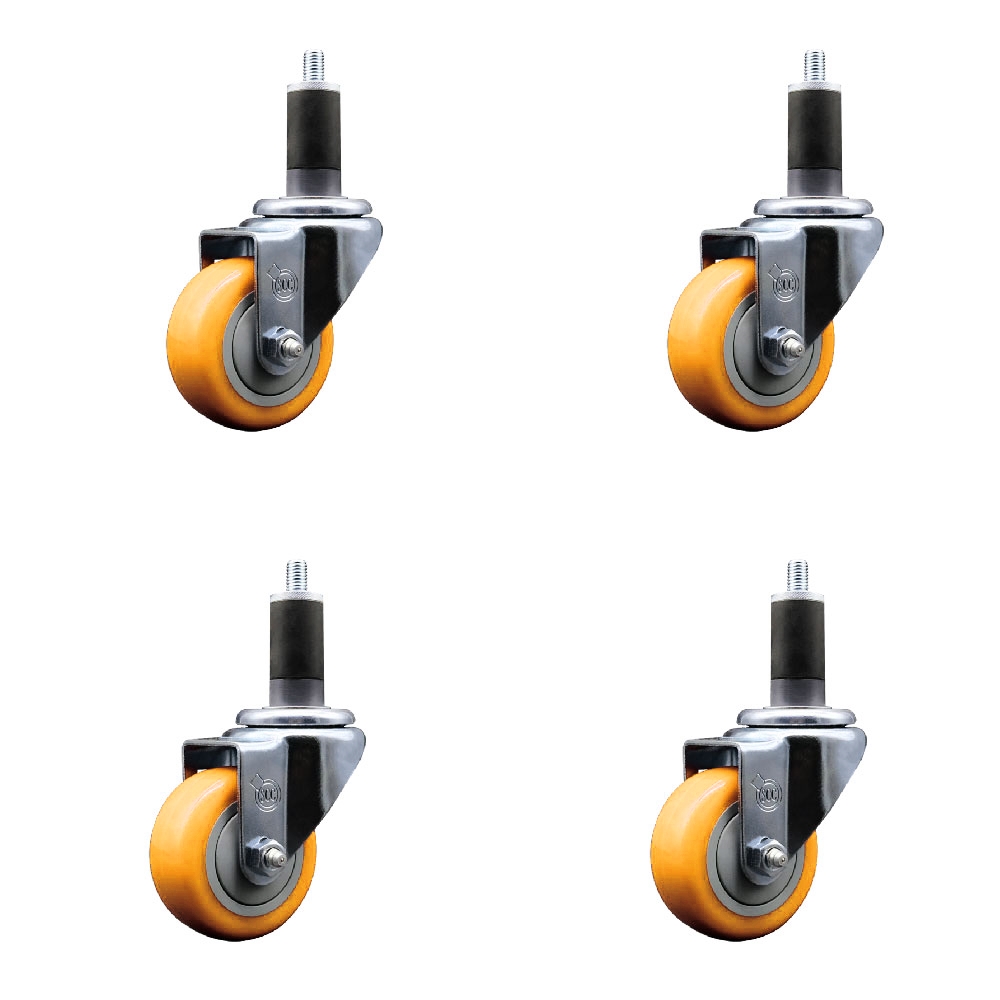SCC-EX20S314-PPUB-YEL-114-4 Polyurethane Swivel Expanding Stem Caster with 3 in. Yellow Wheels & 1.25 in. Stems - Set of 4