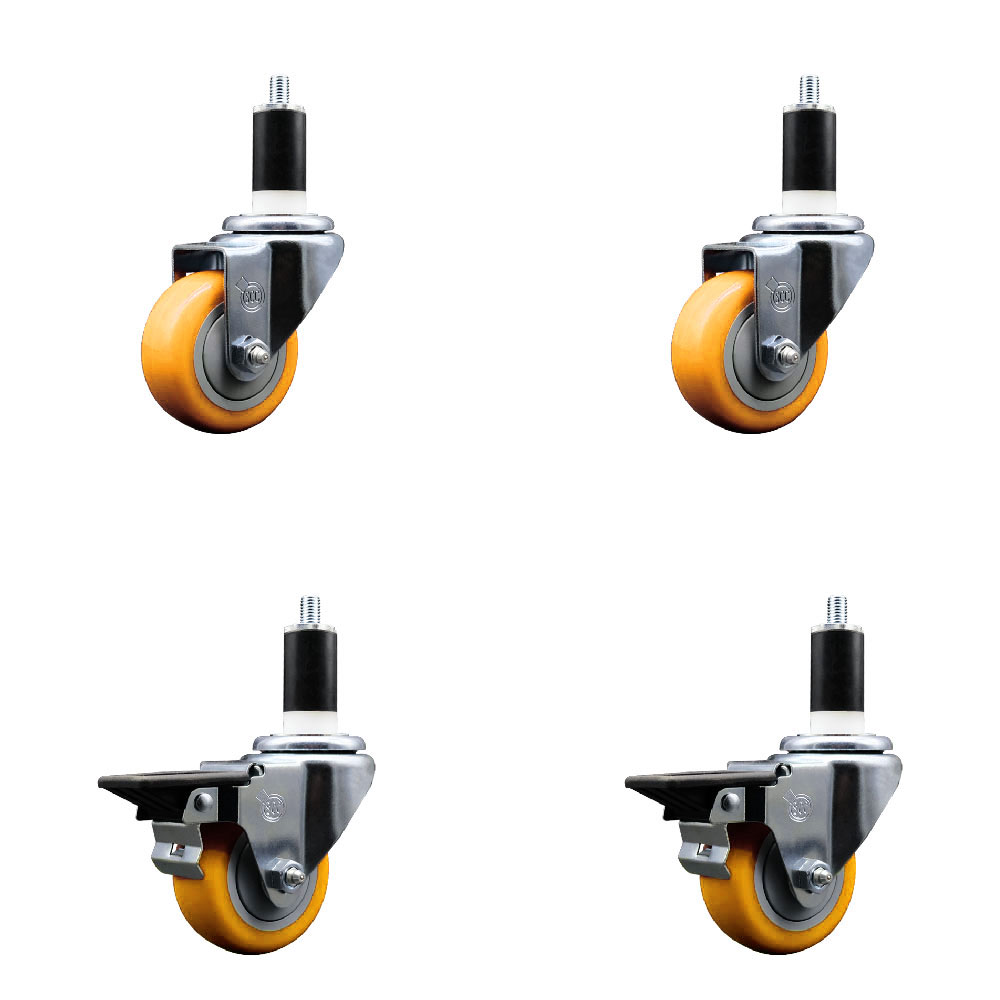 SCC-EX20S314-PPUB-YEL-2-PLB-2-138 Polyurethane Swivel Expanding Stem Caster with 3 in. Yellow Wheels & 1.38 in. Stems - Set of 4