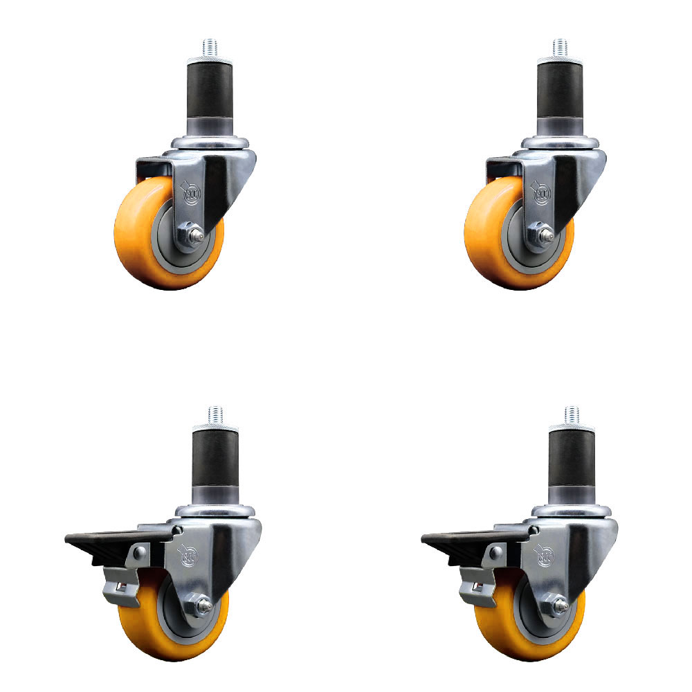 SCC-EX20S314-PPUB-YEL-2-PLB-2-158 Polyurethane Swivel Expanding Stem Caster with 3 in. Yellow Wheels & 1.63 in. Stems - Set of 4