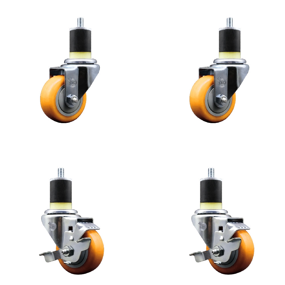 SCC-EX20S314-PPUB-YEL-2-TLB-2-178 Polyurethane Swivel Expanding Stem Caster with 3 in. Yellow Wheels & 1.87 in. Stems - Set of 4