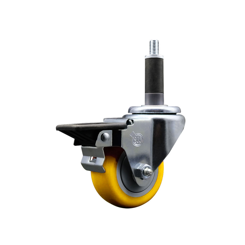 SCC-EX20S314-PPUB-YEL-PLB-1 Polyurethane Expanding Stem Swivel Caster with 3 in. Yellow Wheel & 1 in. Stem & Posi Locking Brake