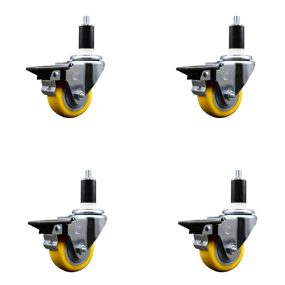SCC-EX20S314-PPUB-YEL-PLB-138-4 Polyurethane Swivel Expanding Stem Caster with 3 in. Yellow Wheels & 1.38 in. Stems - Set of 4