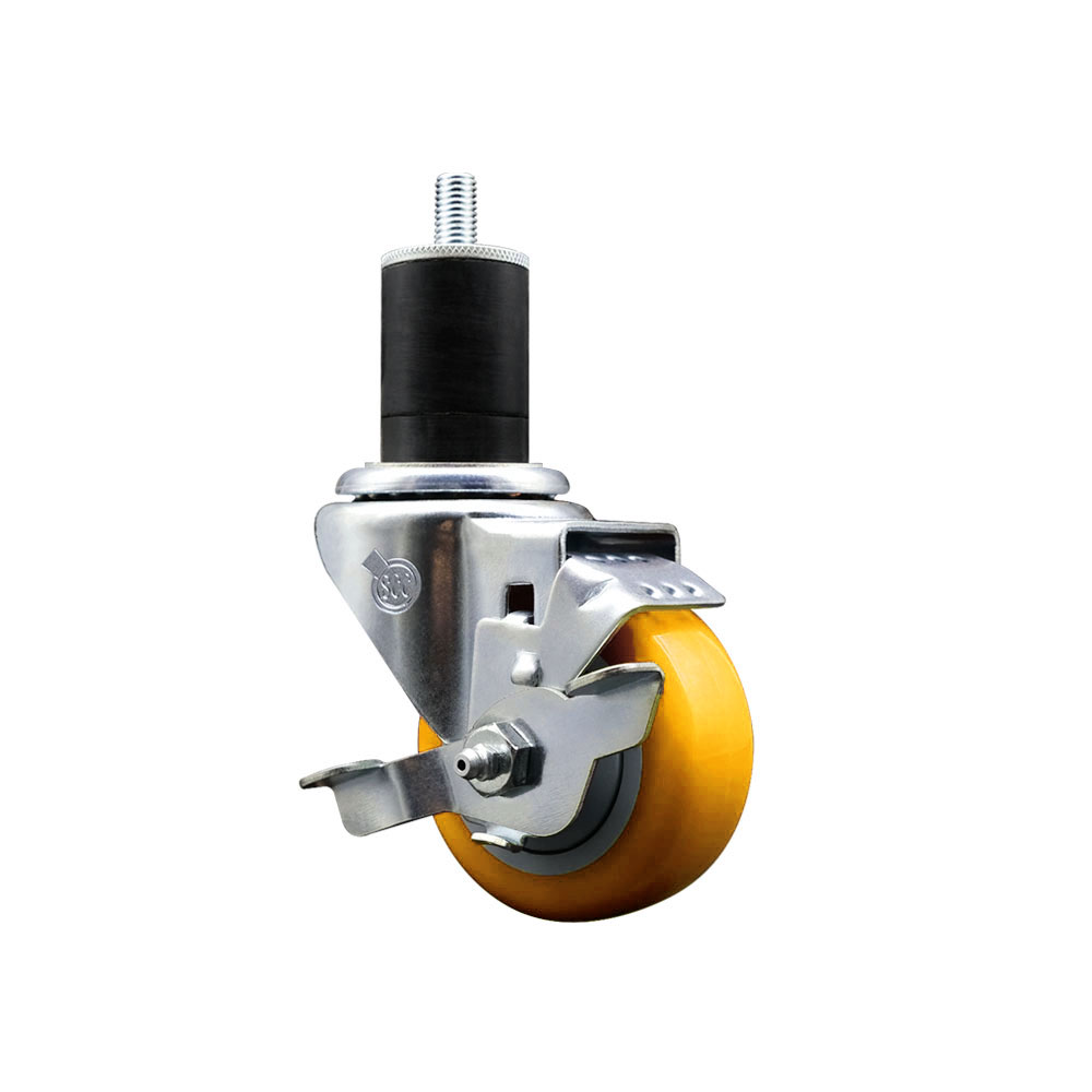 SCC-EX20S314-PPUB-YEL-TLB-134 Polyurethane Expanding Stem Swivel Caster with 3 in. Yellow Wheel & 1.75 in. Stem & Top Locking Brake