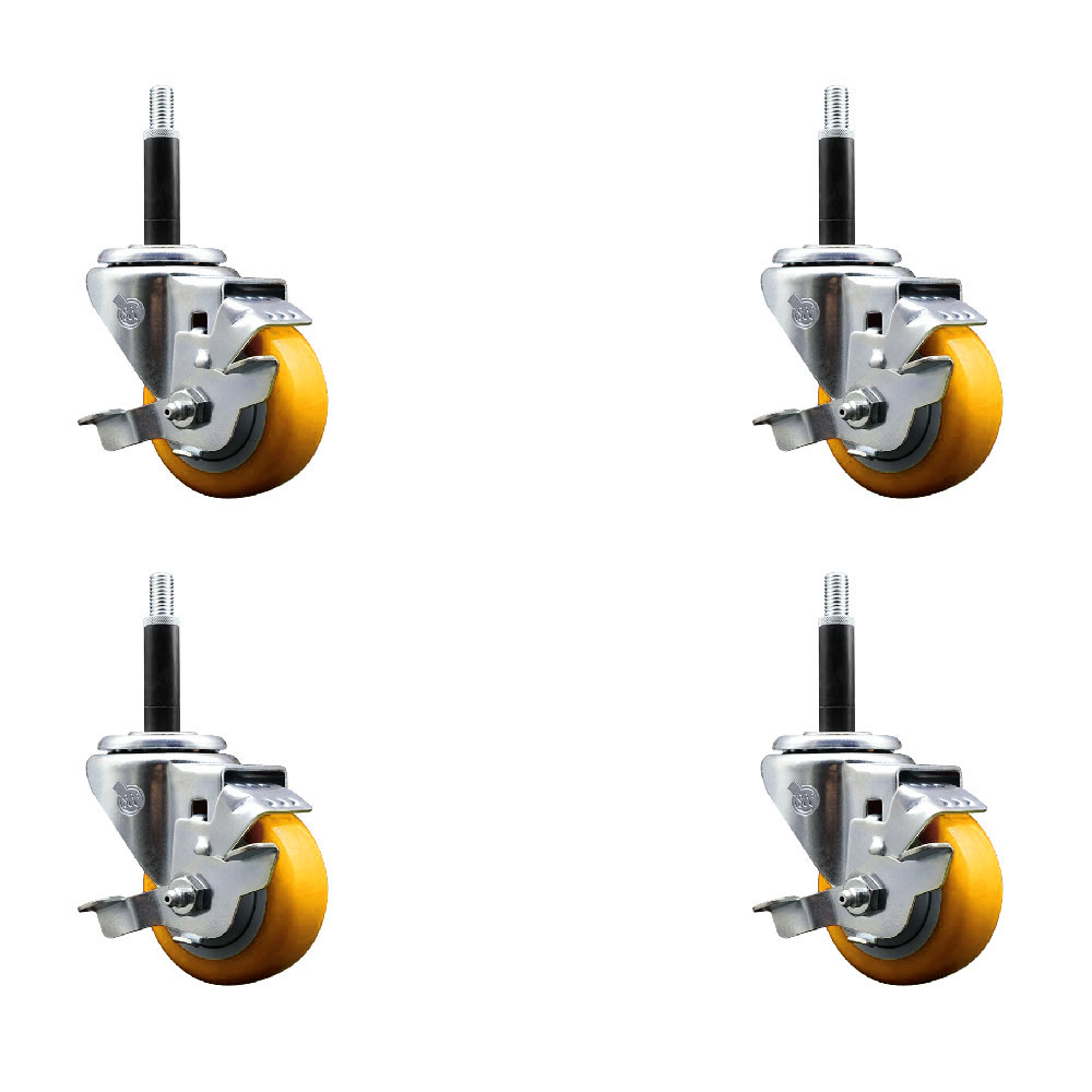 SCC-EX20S314-PPUB-YEL-TLB-34-4 Polyurethane Swivel Expanding Stem Caster with 3 in. Yellow Wheels & 0.75 in. Stems - Set of 4