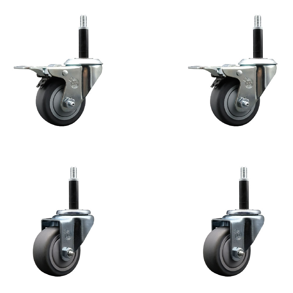 SCC-EXTTL20S314-TPRB-2-S-2-34 Thermoplastic Rubber Swivel Expanding Stem Caster with 3 in. Gray Wheels & 0.75 in. Stems - Set of 4