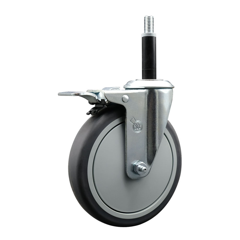 SCC-EXTTL20S614-TPRB-34 Thermoplastic Rubber Swivel Expanding Stem Swivel Caster with 6 in. Gray Wheel & 0.75 in. Stem & Total Locking Brake