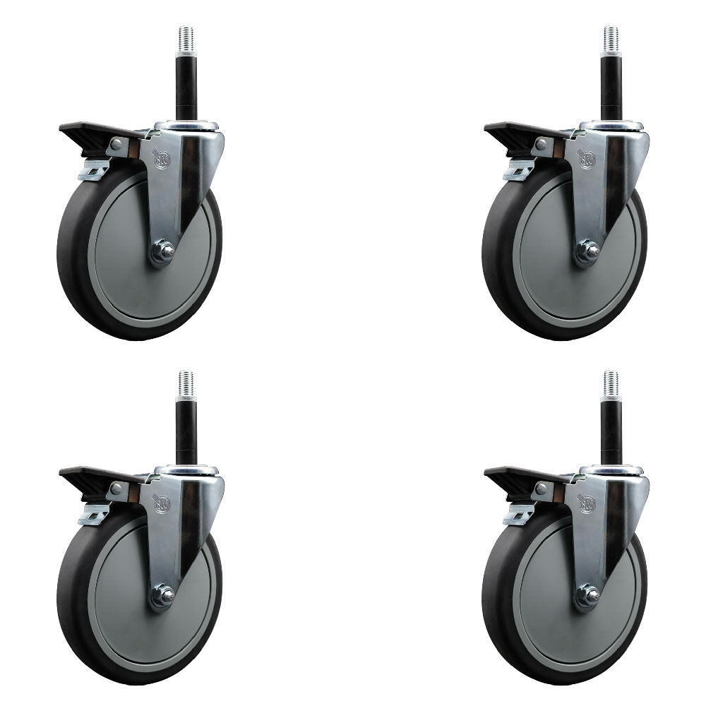 SCC-EX20S614-TPRB-PLB-34-4 Thermoplastic Rubber Swivel Expanding Stem Caster with 6 in. Gray Wheels & 0.75 in. Stems - Set of 4