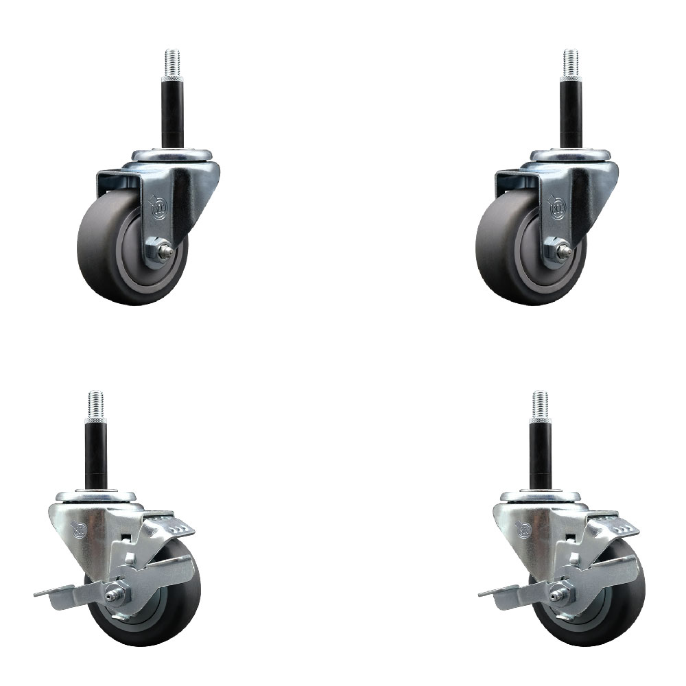 SCC-SSEX20S314-TPRB-2-TLB-2-34 Stainless Steel Thermoplastic Rubber Swivel Expanding Stem Caster with 3 in. Gray Wheels & 0.75 in. Stems - Set of 4