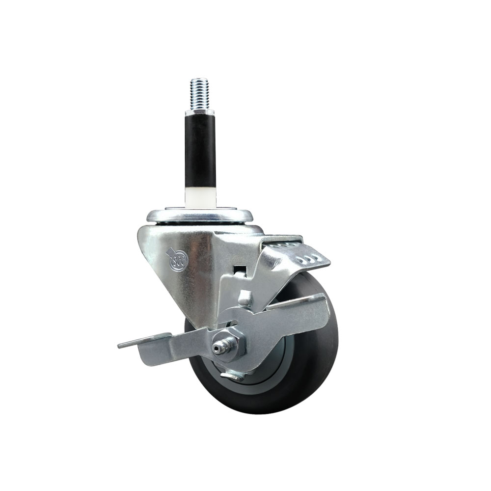 SCC-EX20S314-TPRB-TLB-78 Thermoplastic Rubber Swivel Expanding Stem Swivel Caster with 3 in. Gray Wheel & 0.87 in. Stem & Top Locking Brake