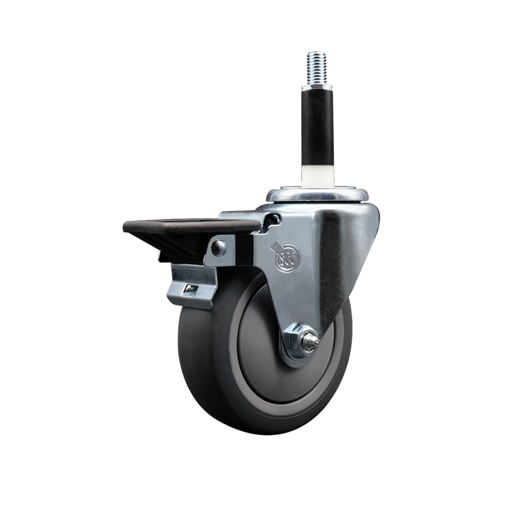 SCC-EX20S414-TPRB-PLB-78 Thermoplastic Rubber Swivel Expanding Stem Swivel Caster with 4 in. Gray Wheel & 0.87 in. Stem & Posi Locking Brake