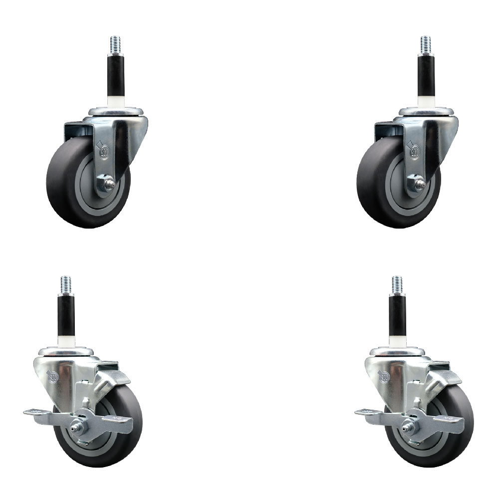 Stainless Steel Thermoplastic Rubber Swivel Expanding Stem Caster with 3.5 in. Gray Wheels & 0.87 in. Stems - Set of 4