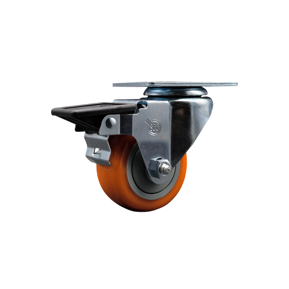 SCC-20S314-PPUB-ORG-PLB Polyurethane Swivel Top Plate Swivel Caster with 3 in. Orange Wheel & Posi Locking Brake