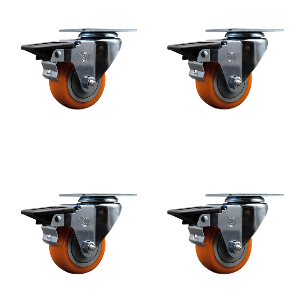 SCC-20S314-PPUB-ORG-PLB-4 Polyurethane Swivel Top Plate Caster with 3 in. Orange Wheels - Set of 4