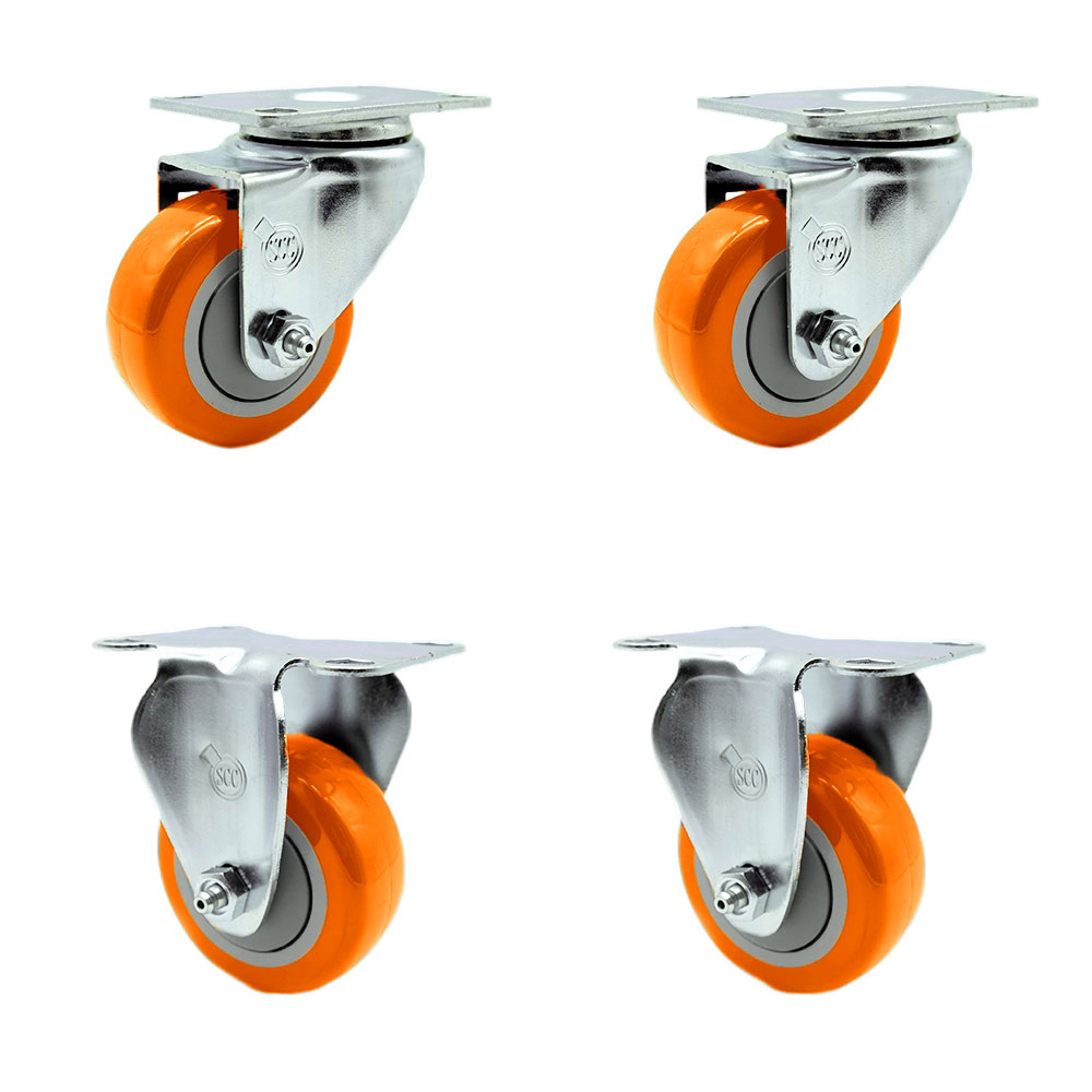 SCC-20S3514-PPUB-ORG-2-R3514-2 Polyurethane Swivel Top Plate Caster with 3.5 in. Orange Wheels - Set of 4
