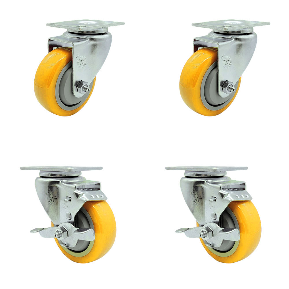 SCC-20S3514-PPUB-YEL-2-TLB-2 Polyurethane Swivel Top Plate Caster with 3.5 in. Yellow Wheels - Set of 4