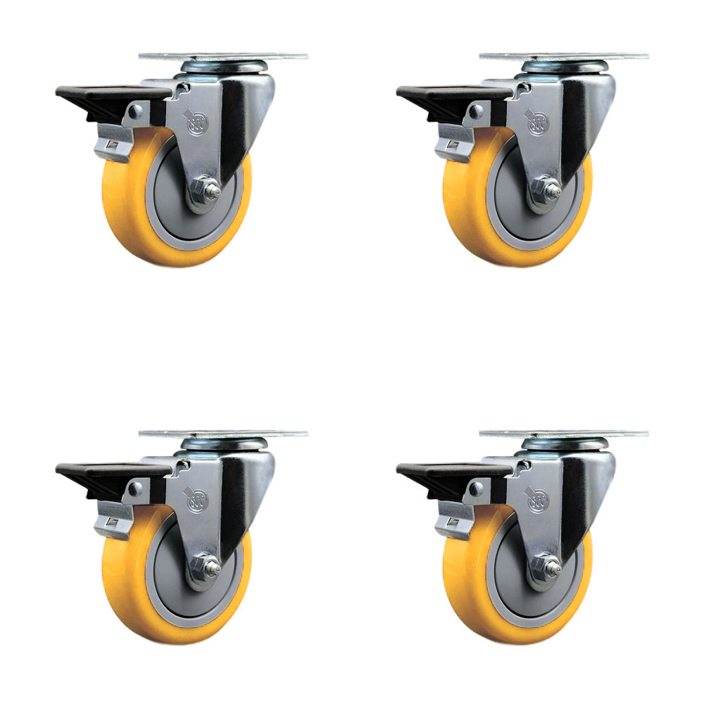 SCC-20S414-PPUB-YEL-PLB-4 Polyurethane Swivel Top Plate Caster with 4 in. Yellow Wheels - Set of 4