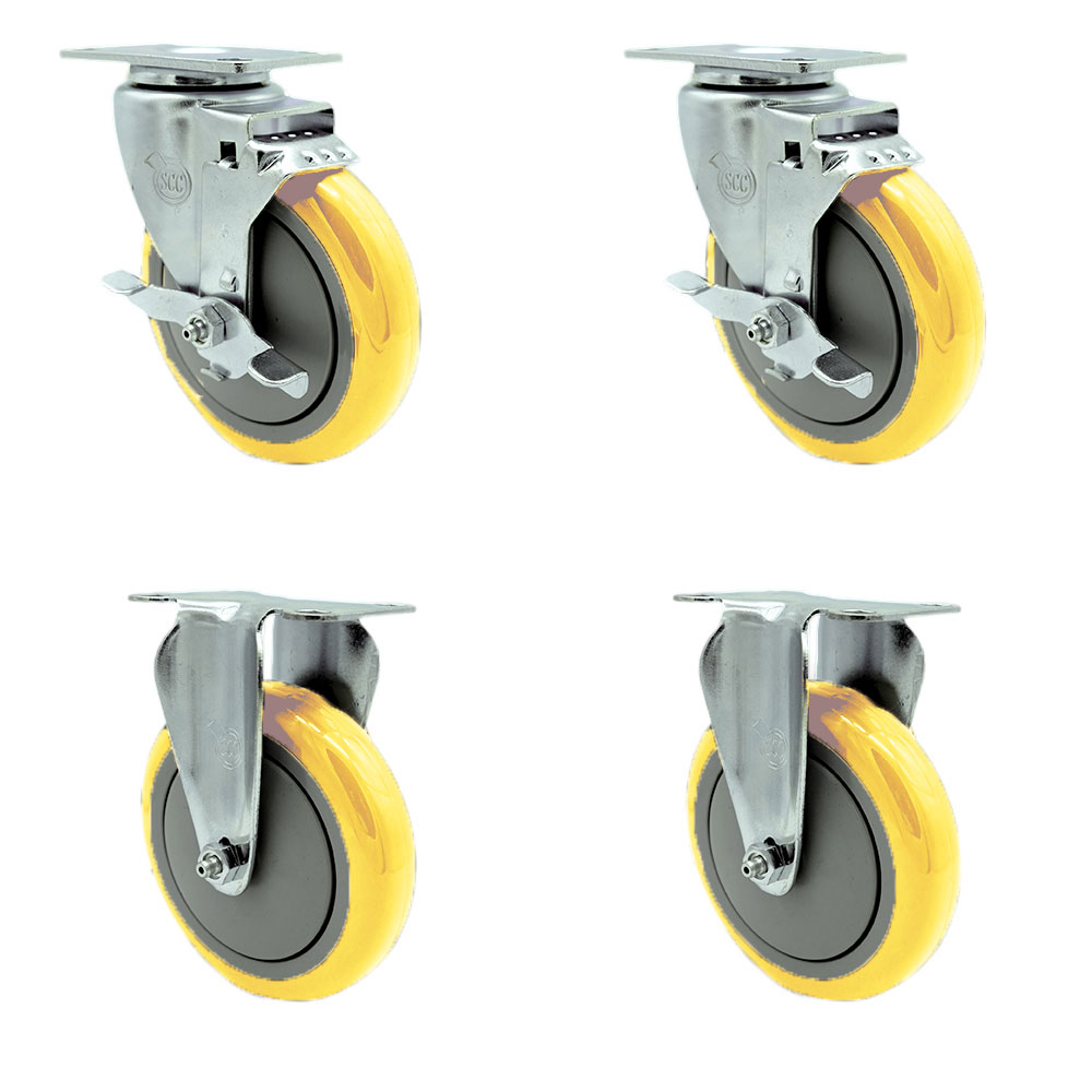 SCC-20S514-PPUB-YEL-TLB-2-R514-2 Polyurethane Swivel Top Plate Caster with 5 in. Yellow Wheels - Set of 4
