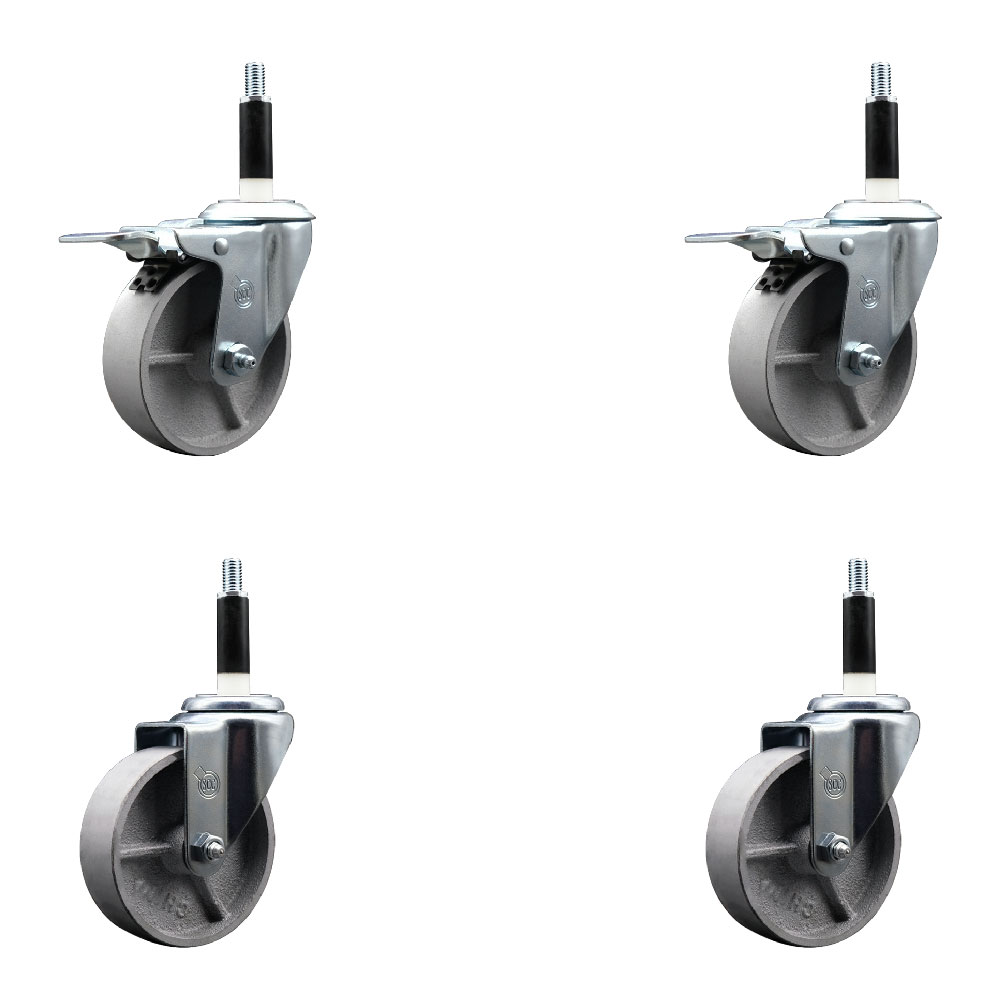 Swivel Stem Caster - Silver - 4 in. Wheels - Set of 4 - Total Locking Brakes