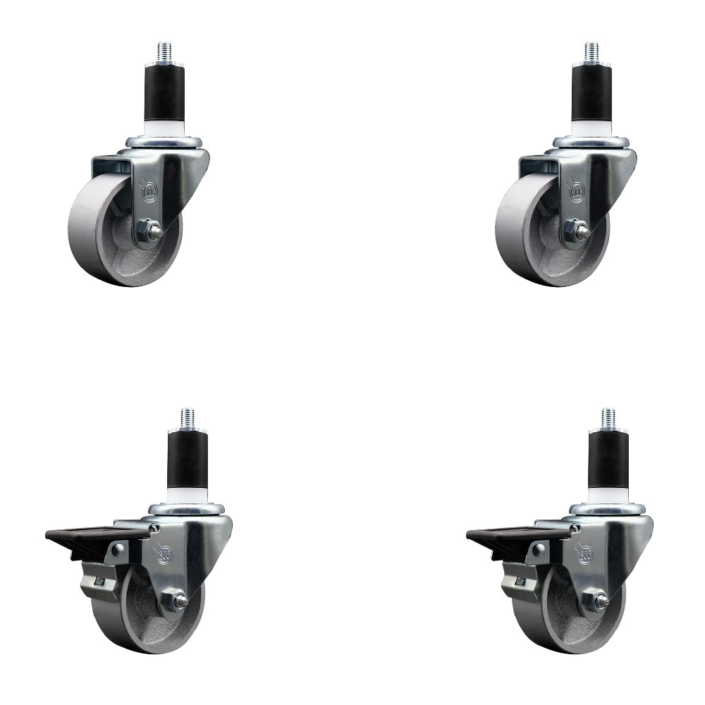 SCC-EX20S314-SSS-2-PLB-2-112 Semi Steel Cast Iron Swivel Expanding Stem Caster with 3 in. Silver Wheels & 1.5 in. Stems - Set of 4