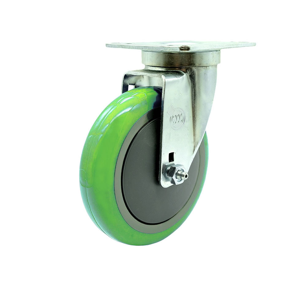 SCC-20S514-PPUB-GRN-TPU1 Universal Kitchen Caster 5 x 1.25 in. Polyurethane Green Wheel Swivel Caster - Non Marking