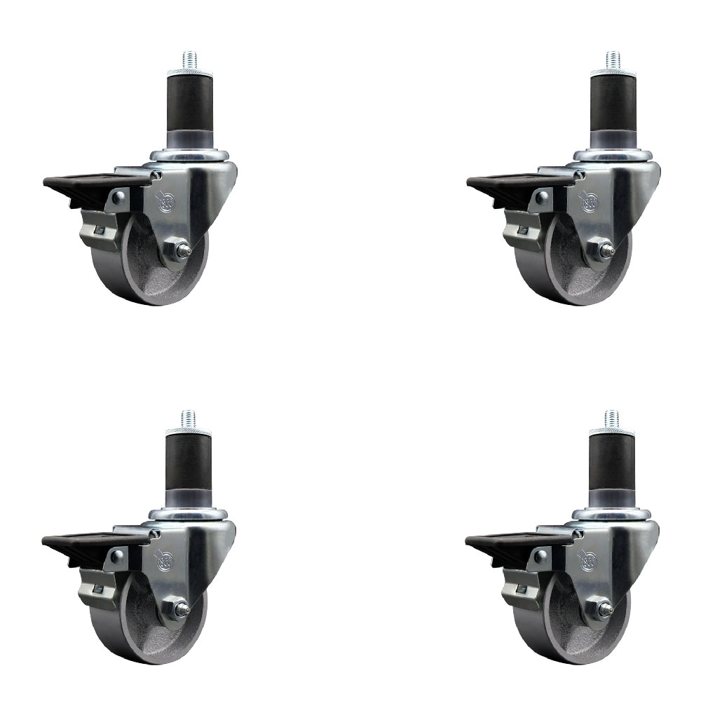 SCC-EX20S314-SSS-PLB-158-4 Semi Steel Cast Iron Swivel Expanding Stem Caster with 3 in. Silver Wheels & 1.63 in. Stems - Set of 4