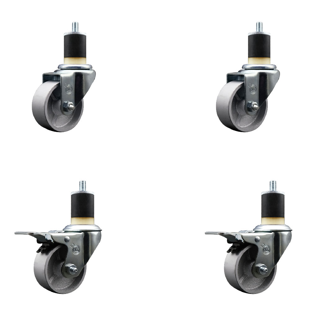 SCC-EXTTL20S314-SSS-2-S-2-178 Semi Steel Cast Iron Swivel Expanding Stem Caster with 3 in. Silver Wheels & 1.87 in. Stems - Set of 4