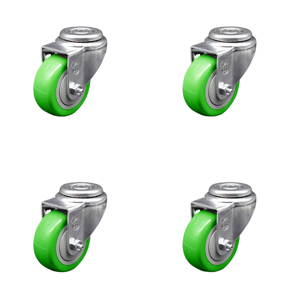 SCC-BH20S314-PPUB-GRN-4 Polyurethane Swivel Bolt Hole Caster with 3 x 1.25 in. Green Wheels - Set of 4