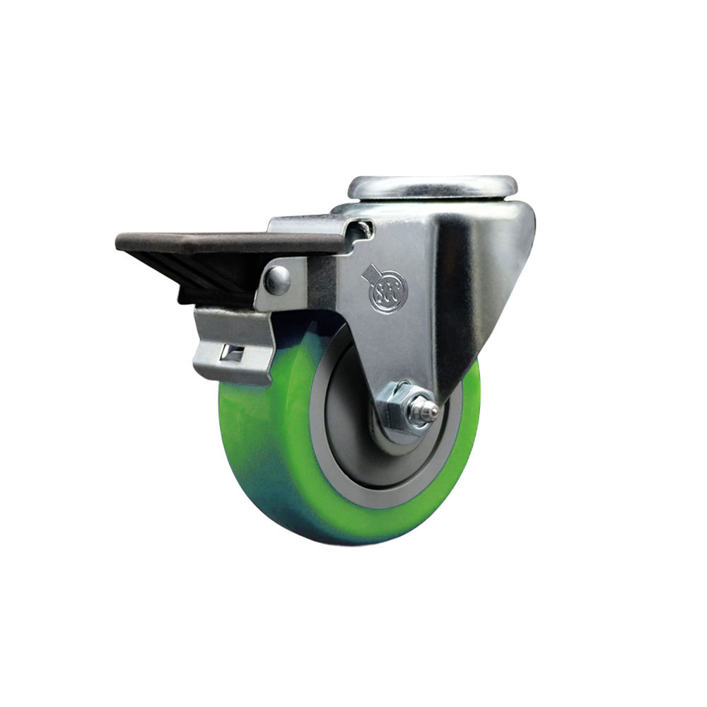 SCC-BH20S3514-PPUB-GRN-PLB Polyurethane Swivel Bolt Hole Caster with 3.5 x 1.25 in. Green Wheel & Posi Locking Brake