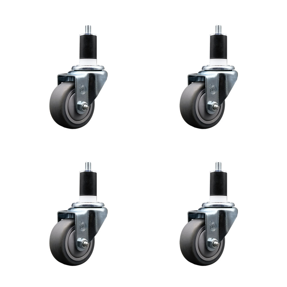 SCC-EX20S314-TPRB-112-4 Thermoplastic Rubber Swivel Expanding Stem Caster with 3 in. Gray Wheels & 1.5 in. Stems - Set of 4