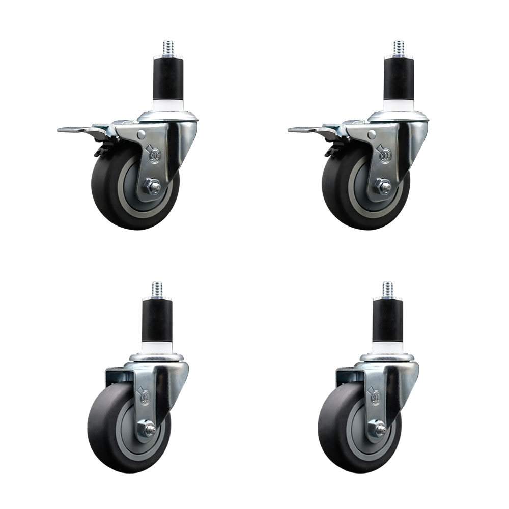 SCC-EXTTL20S3514-TPRB-2-S-2-112 Thermoplastic Rubber Swivel Expanding Stem Caster with 3.5 in. Gray Wheels & 1.5 in. Stems - Set of 4