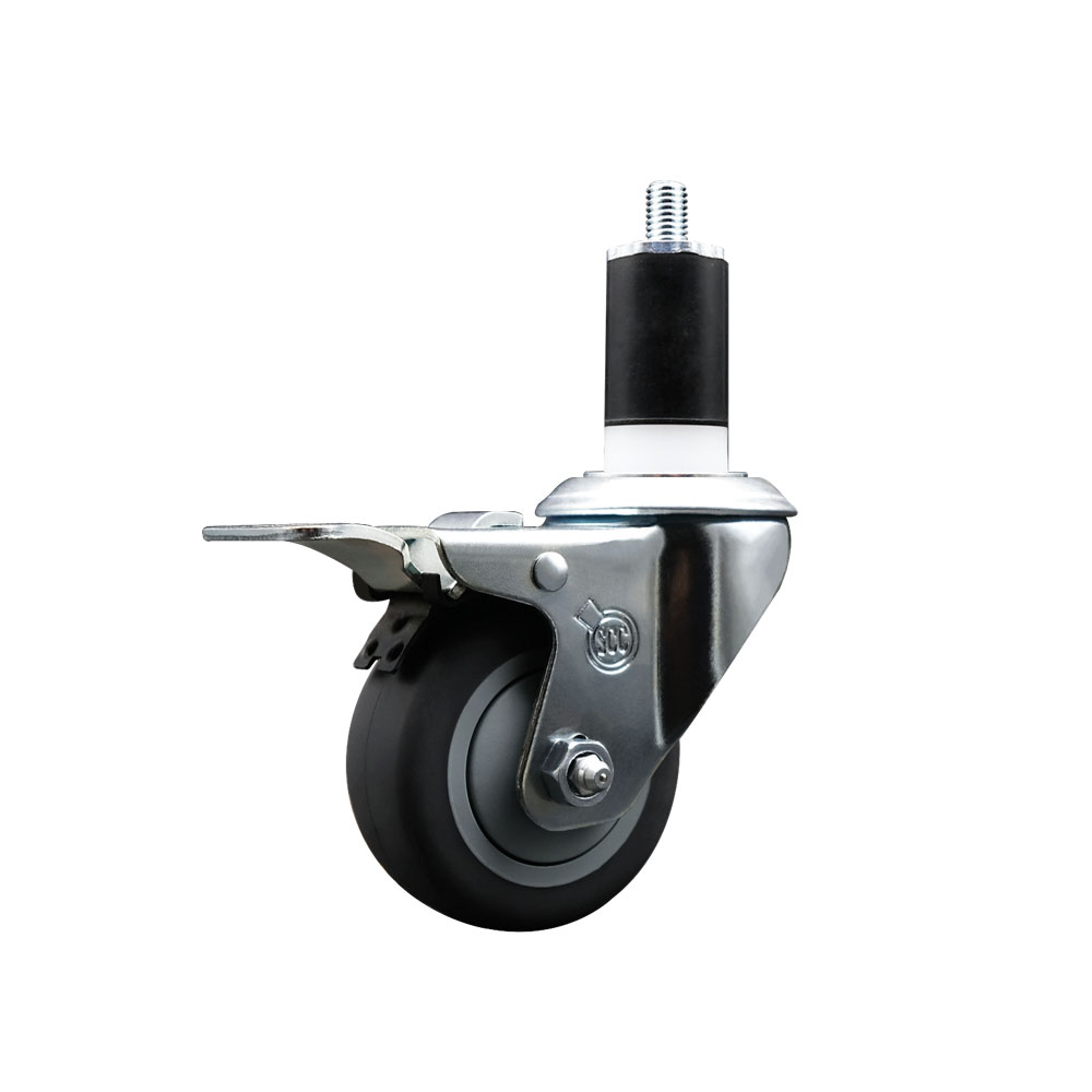 Stainless Steel Thermoplastic Rubber Swivel Expanding Stem Swivel Caster with 3 in. Gray Wheel & 1.5 in. Stem & Total Locking Brake