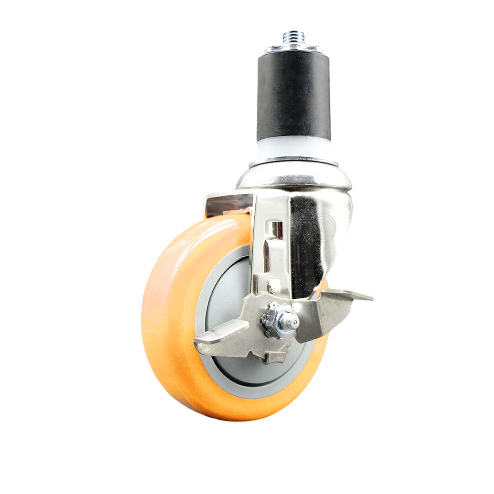 Polyurethane Swivel Stem Caster with 4 in. Yellow Caster Wheels & Top Lock Brake, 1.87 in. Expanding Stem - 316 Stainless Steel Caster