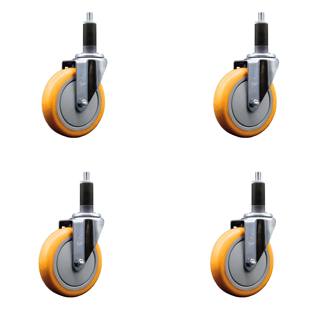 Polyurethane Swivel Stem Caster with 5 in. Yellow Caster Wheels, 1.13 in. Expanding Stems - 316 Stainless Steel Casters - Set of 4