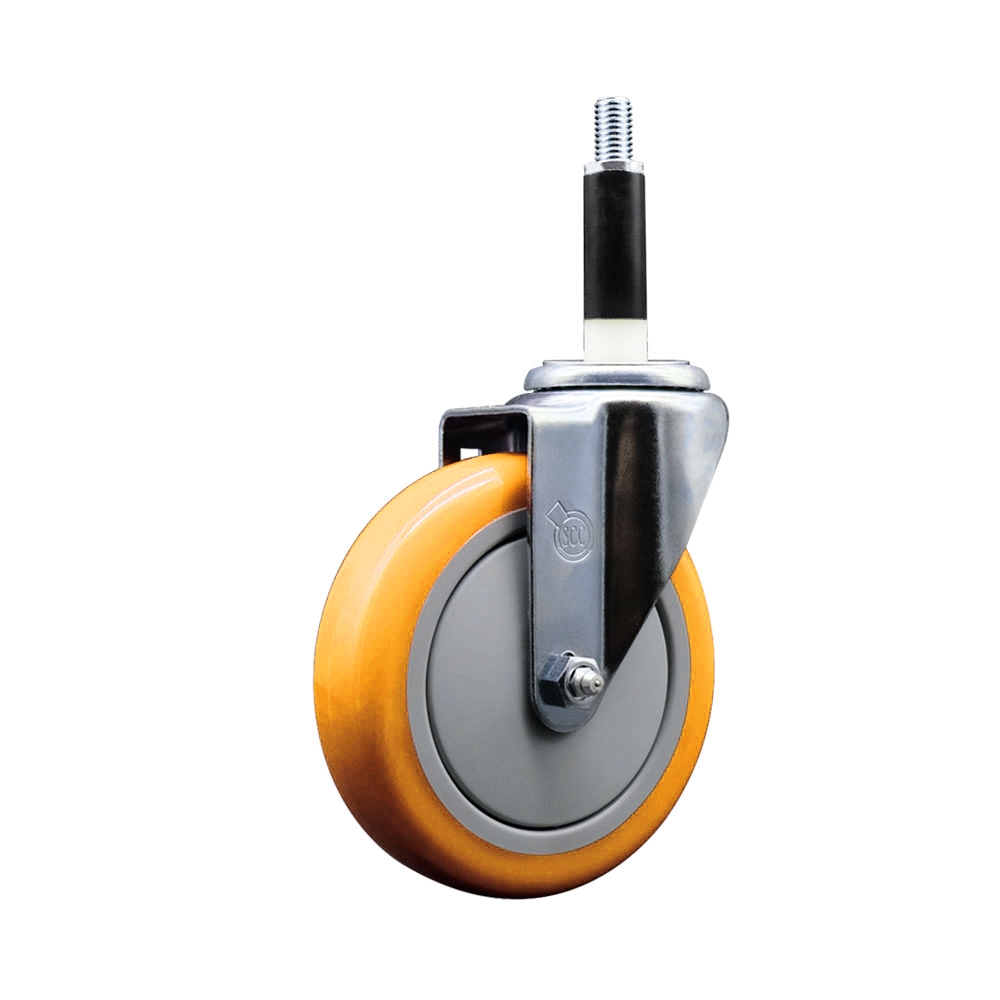 Polyurethane Swivel Stem Caster with 5 in. Yellow Caster Wheels, 0.87 in. Expanding Stem - 316 Stainless Steel Caster