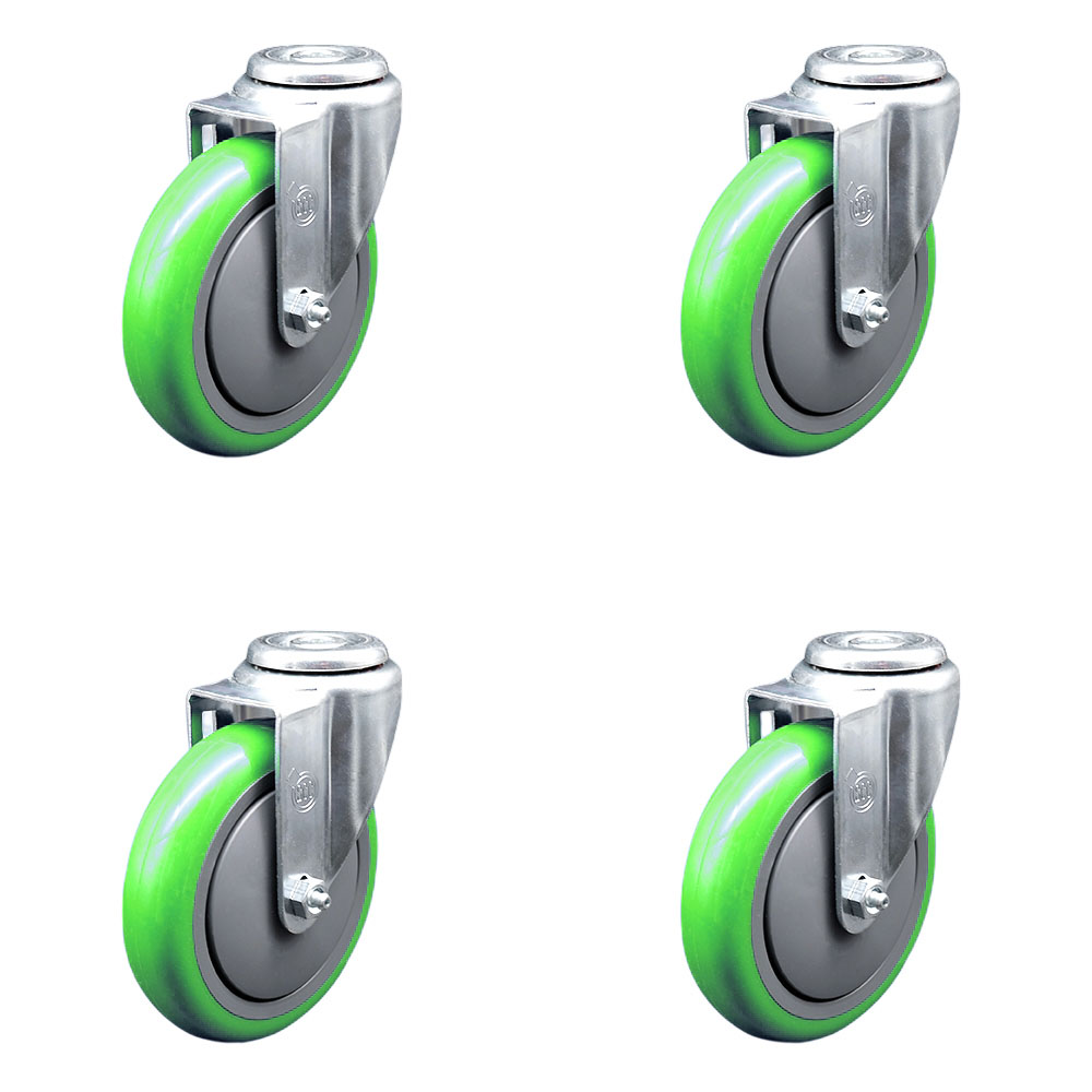 SCC-BH20S514-PPUB-GRN-4 Polyurethane Swivel Bolt Hole Caster with 5 x 1.25 in. Green Wheels - Set of 4