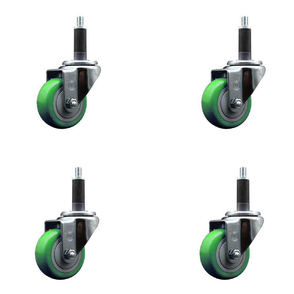 SCC-EX20S314-PPUB-GRN-1-4 Polyurethane Swivel Expanding Stem Caster with 3 in. Green Wheels & 1 in. Stems - Set of 4